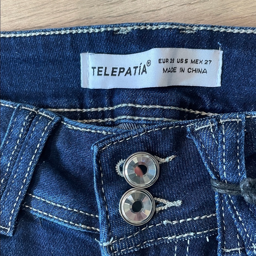 Telepatia Low Rise Boot Cut Jeans Rhinestone Embellished Size 5/27 NWT - Picture 6 of 11